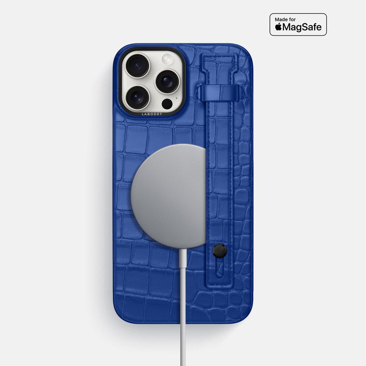 Royal Blue iPhone 16 Pro Max Hand Strap Case Alligator with Black Metal -4 | Royal-Blue-Black