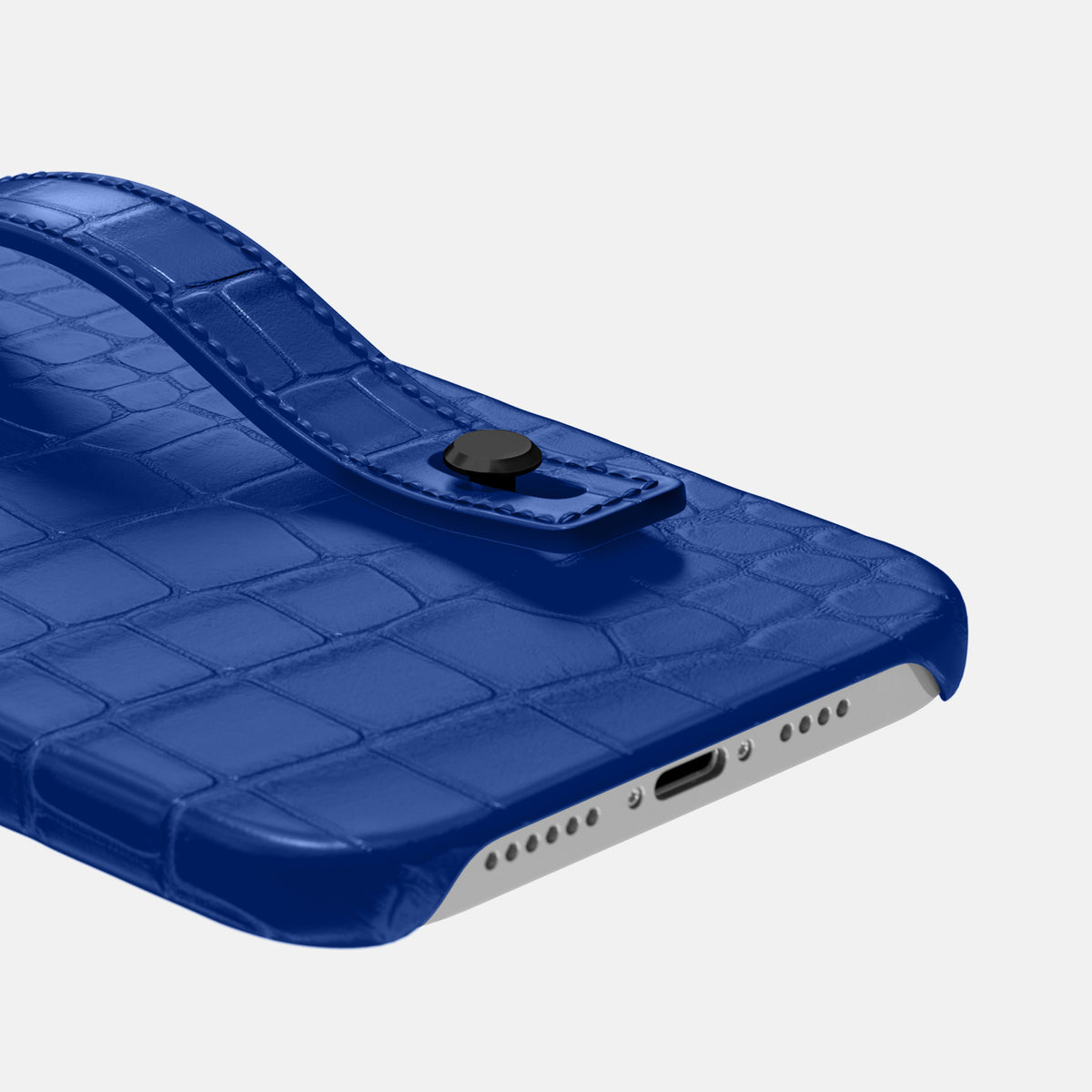 Royal Blue iPhone 16 Pro Max Hand Strap Case Alligator with Black Metal -5 | Royal-Blue-Black