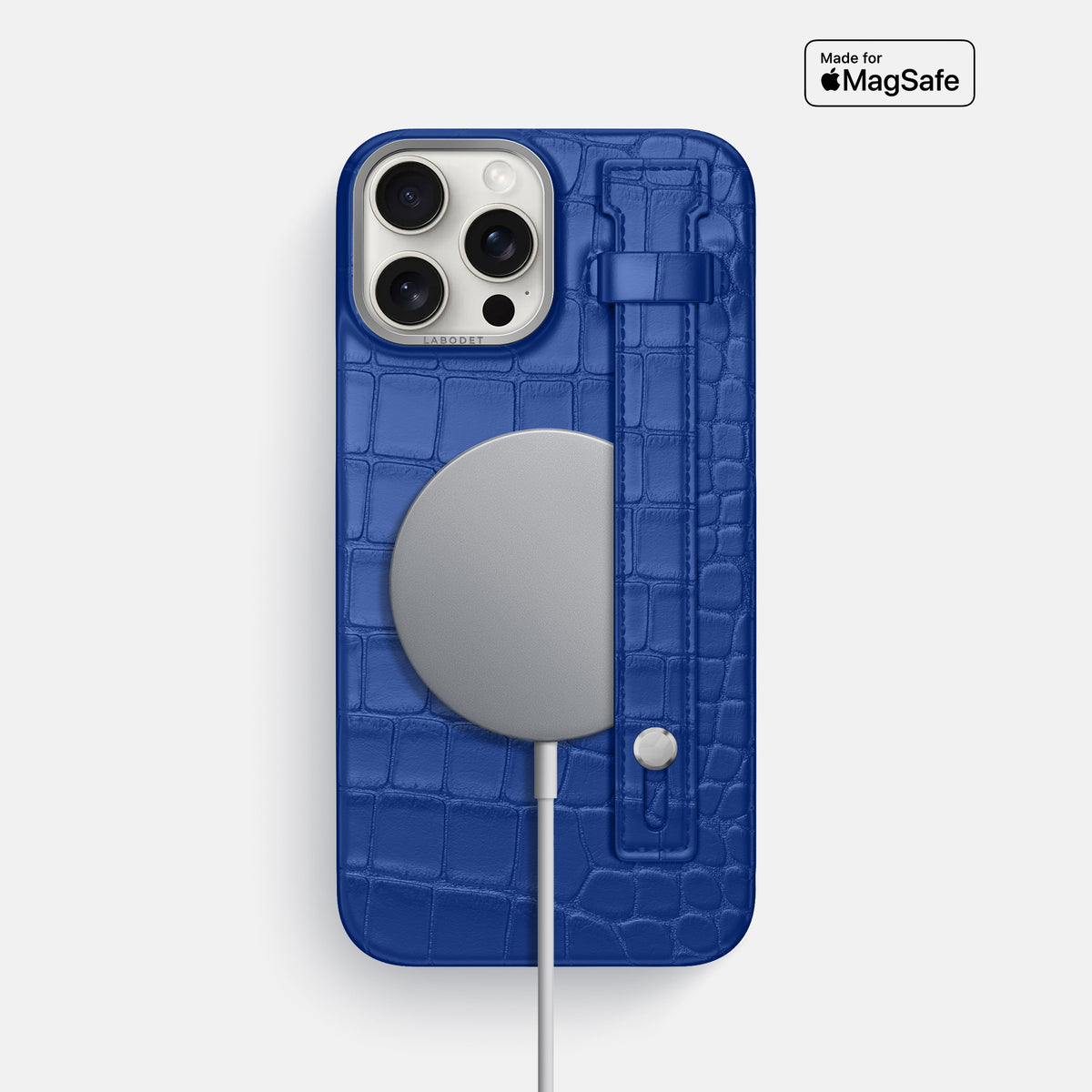 Royal Blue iPhone 16 Pro Max Hand Strap Case Alligator with Steel Metal -4 | Royal-Blue-Steel