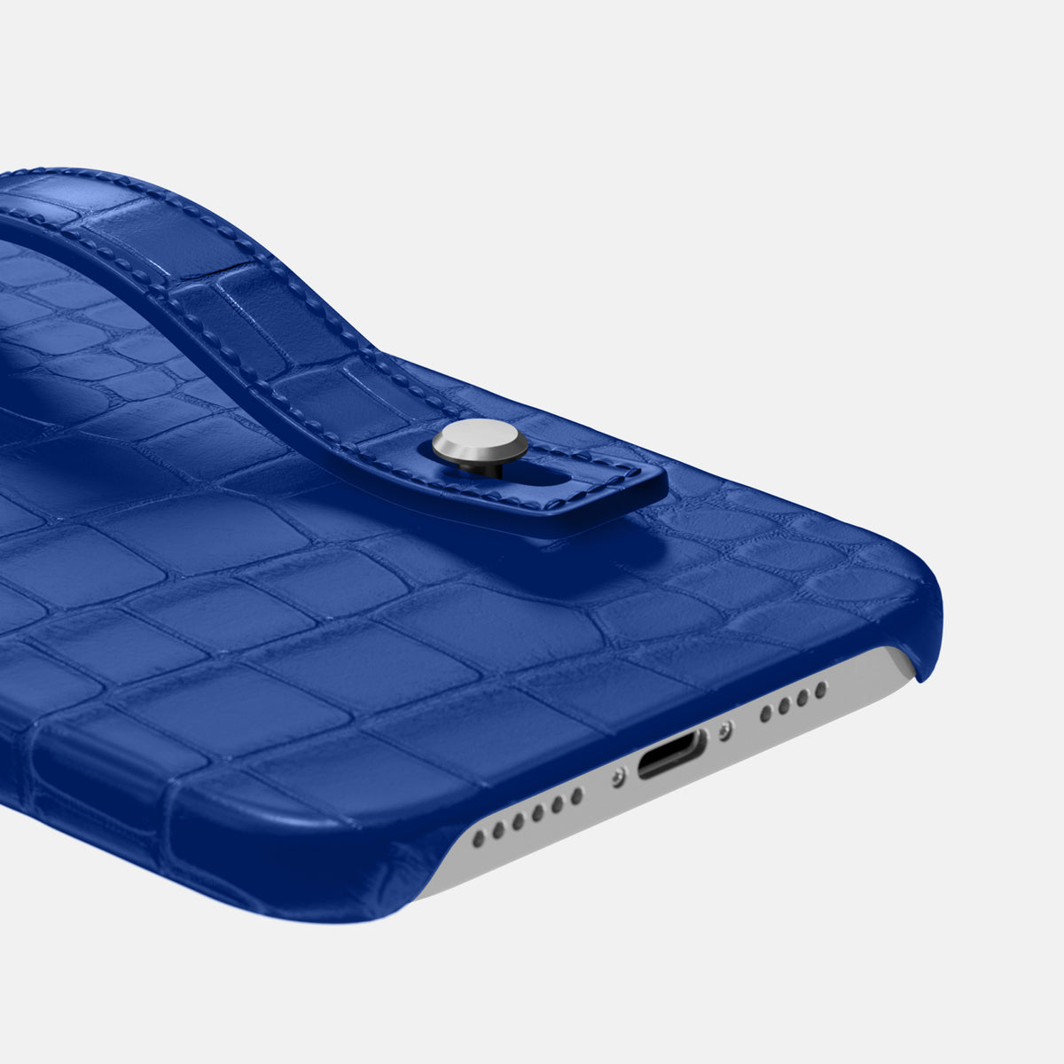 Royal Blue iPhone 16 Pro Max Hand Strap Case Alligator with Steel Metal -5 | Royal-Blue-Steel