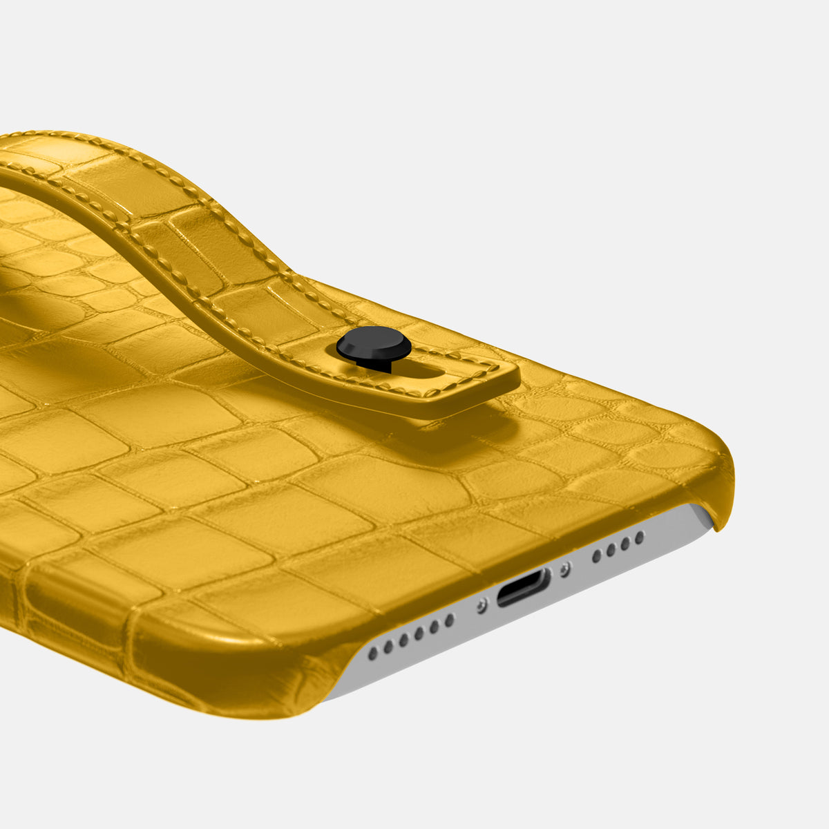 Yellow iPhone 16 Pro Max Hand Strap Case Alligator with Black Metal -5 | Yellow-Black
