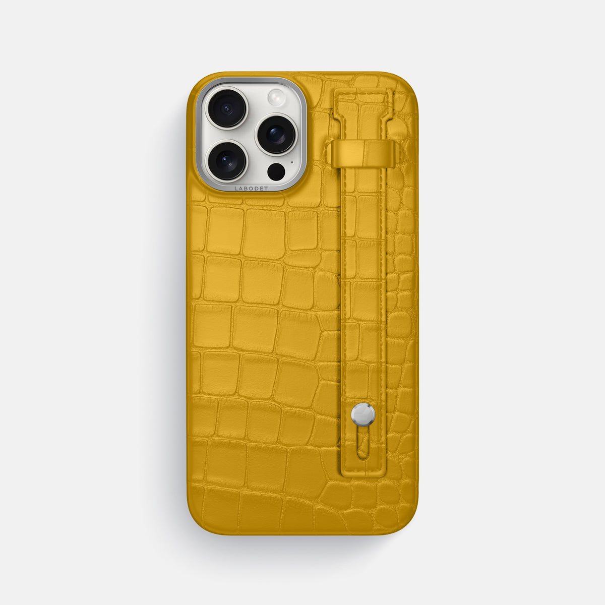 Yellow iPhone 16 Pro Max Hand Strap Case Alligator with Steel Metal -1 | Yellow-Steel