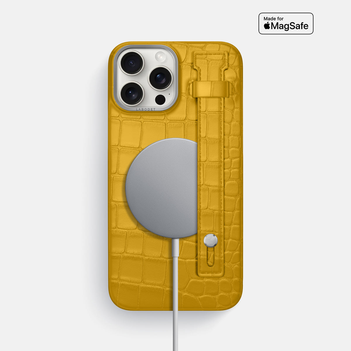 Yellow iPhone 16 Pro Max Hand Strap Case Alligator with Steel Metal -4 | Yellow-Steel