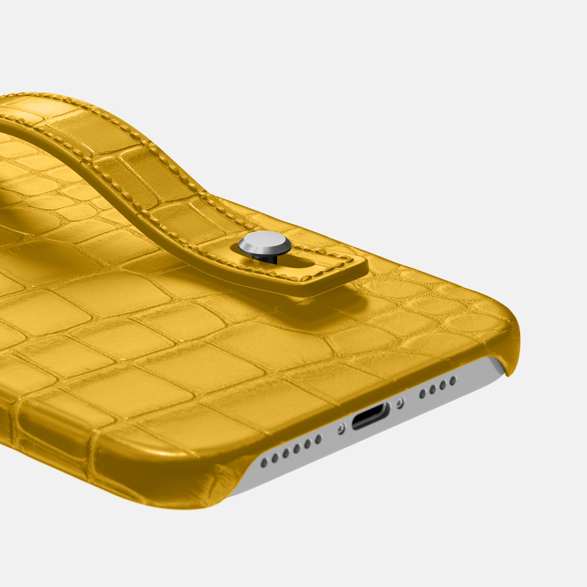 Yellow iPhone 16 Pro Max Hand Strap Case Alligator with Steel Metal -5 | Yellow-Steel