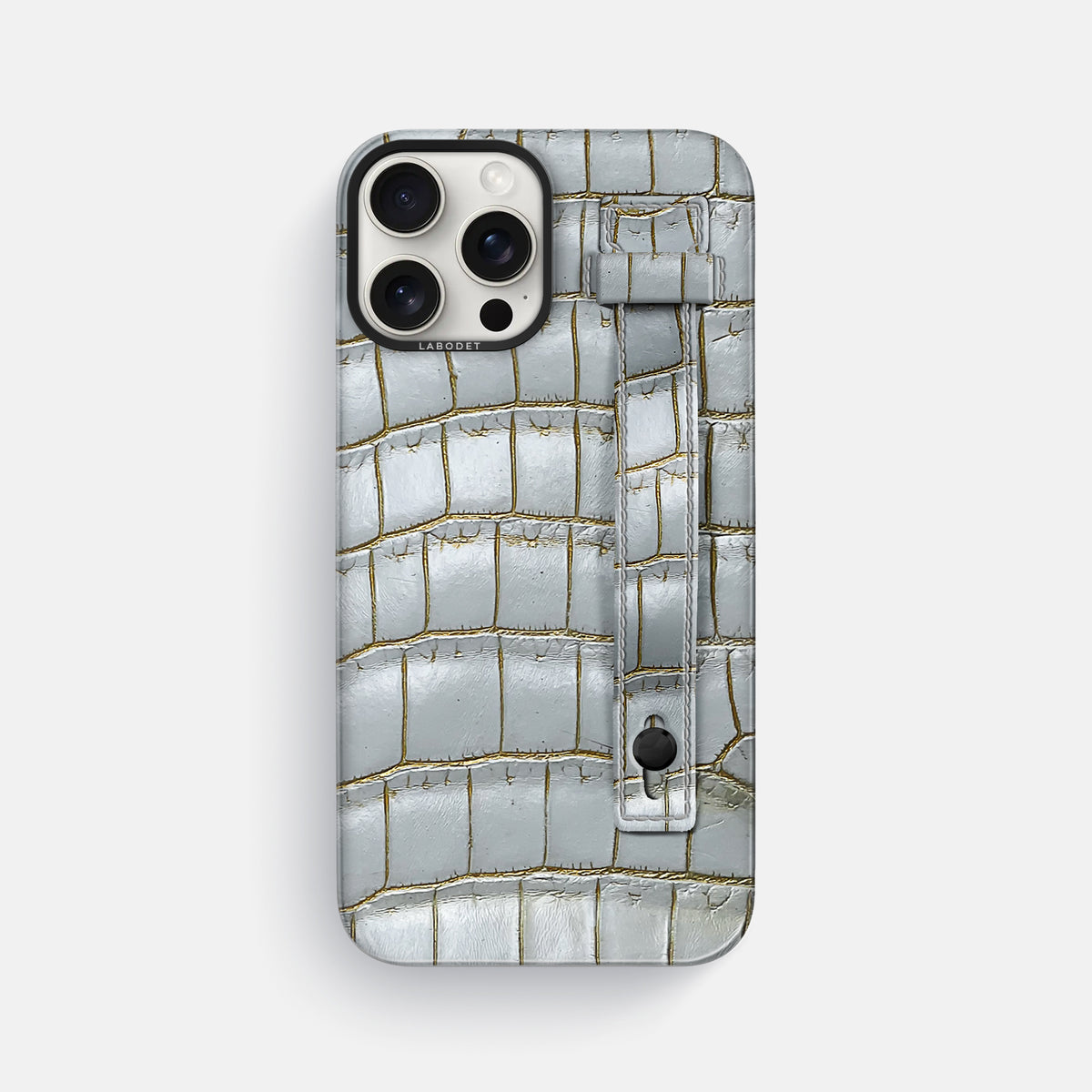 Arctic iPhone 16 Pro Max Hand Strap Case Himalayan Crocodile with Black Metal -1 | Arctic-Black