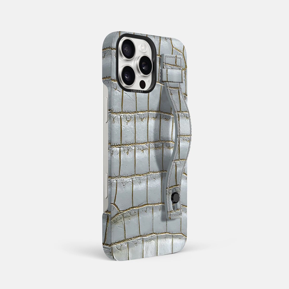 Arctic iPhone 16 Pro Max Hand Strap Case Himalayan Crocodile with Black Metal -2 | Arctic-Black