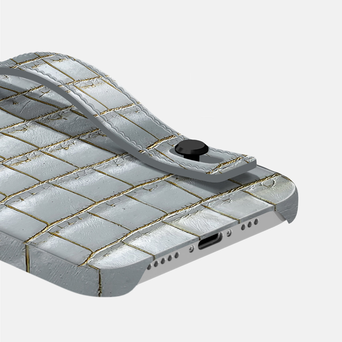 Arctic iPhone 16 Pro Max Hand Strap Case Himalayan Crocodile with Black Metal -5 | Arctic-Black