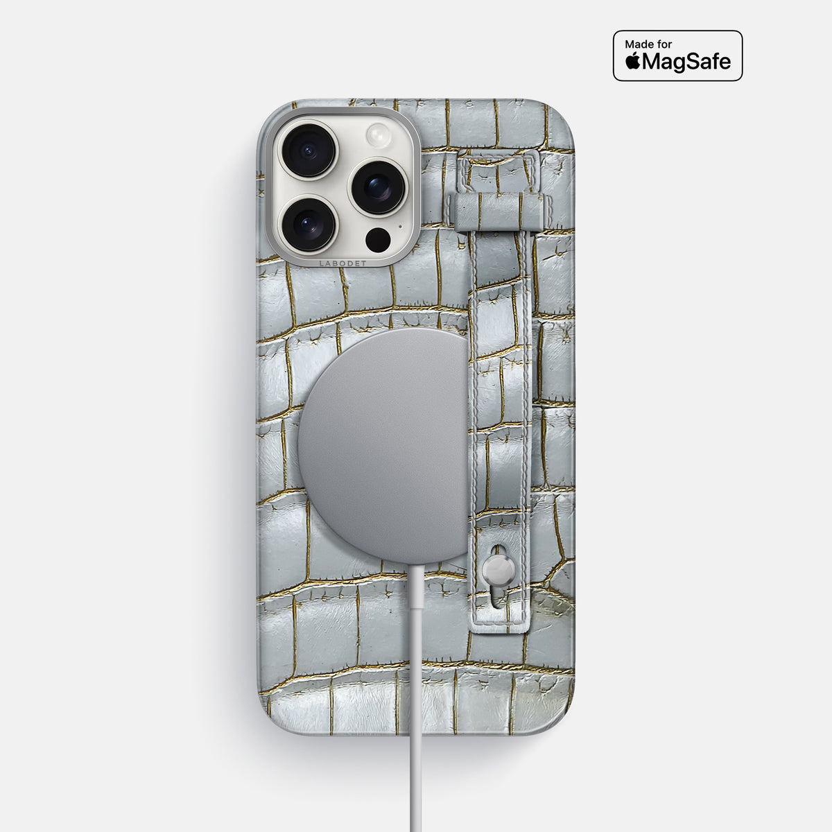 Arctic iPhone 16 Pro Max Hand Strap Case Himalayan Crocodile with Steel Metal -4 | Arctic-Steel
