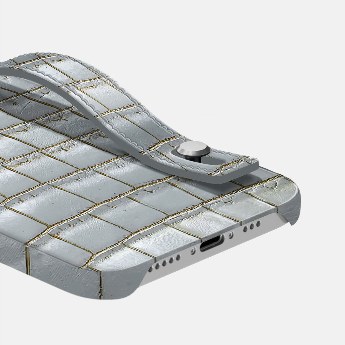 Arctic iPhone 16 Pro Max Hand Strap Case Himalayan Crocodile with Steel Metal -5 | Arctic-Steel