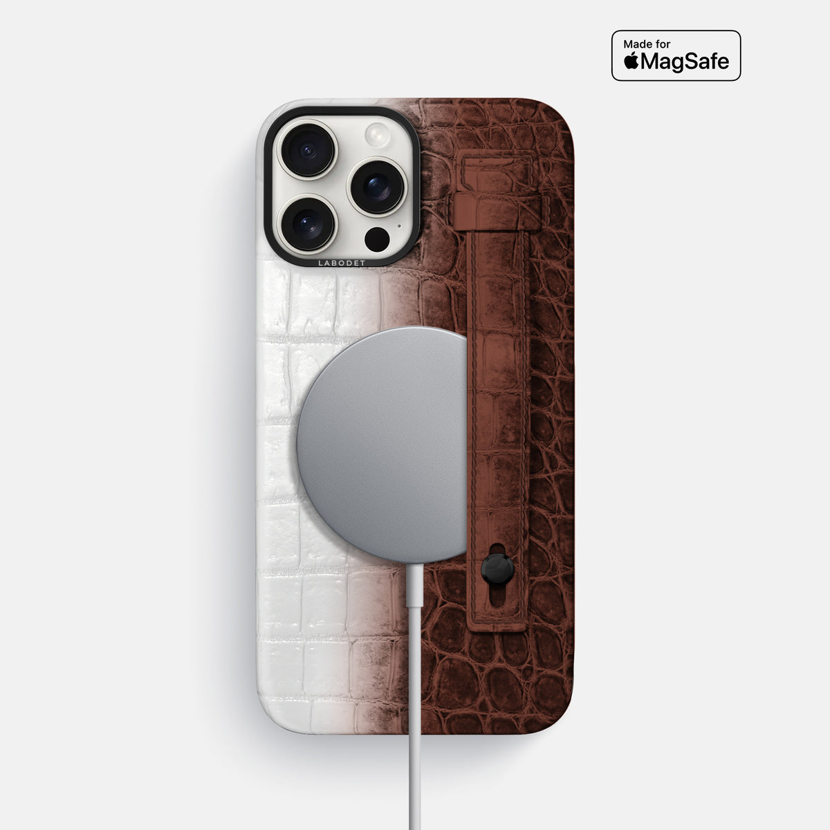Dark Brown iPhone 16 Pro Max Hand Strap Case Himalayan Crocodile with Black Metal -4 | Dark-Brown-Black