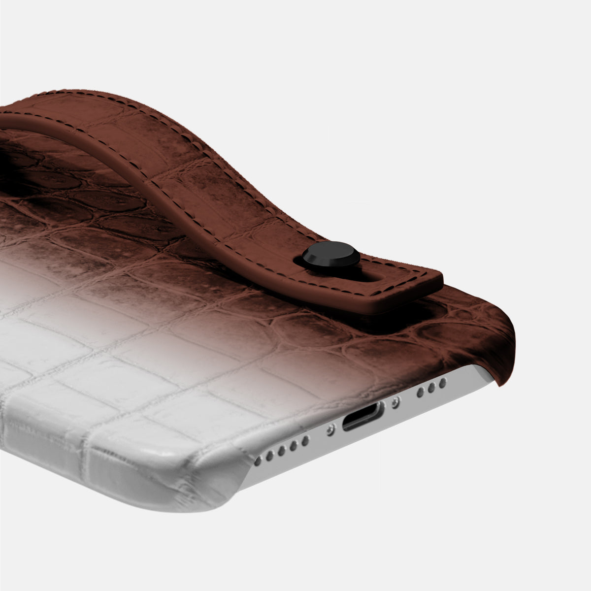 Dark Brown iPhone 16 Pro Max Hand Strap Case Himalayan Crocodile with Black Metal -5 | Dark-Brown-Black