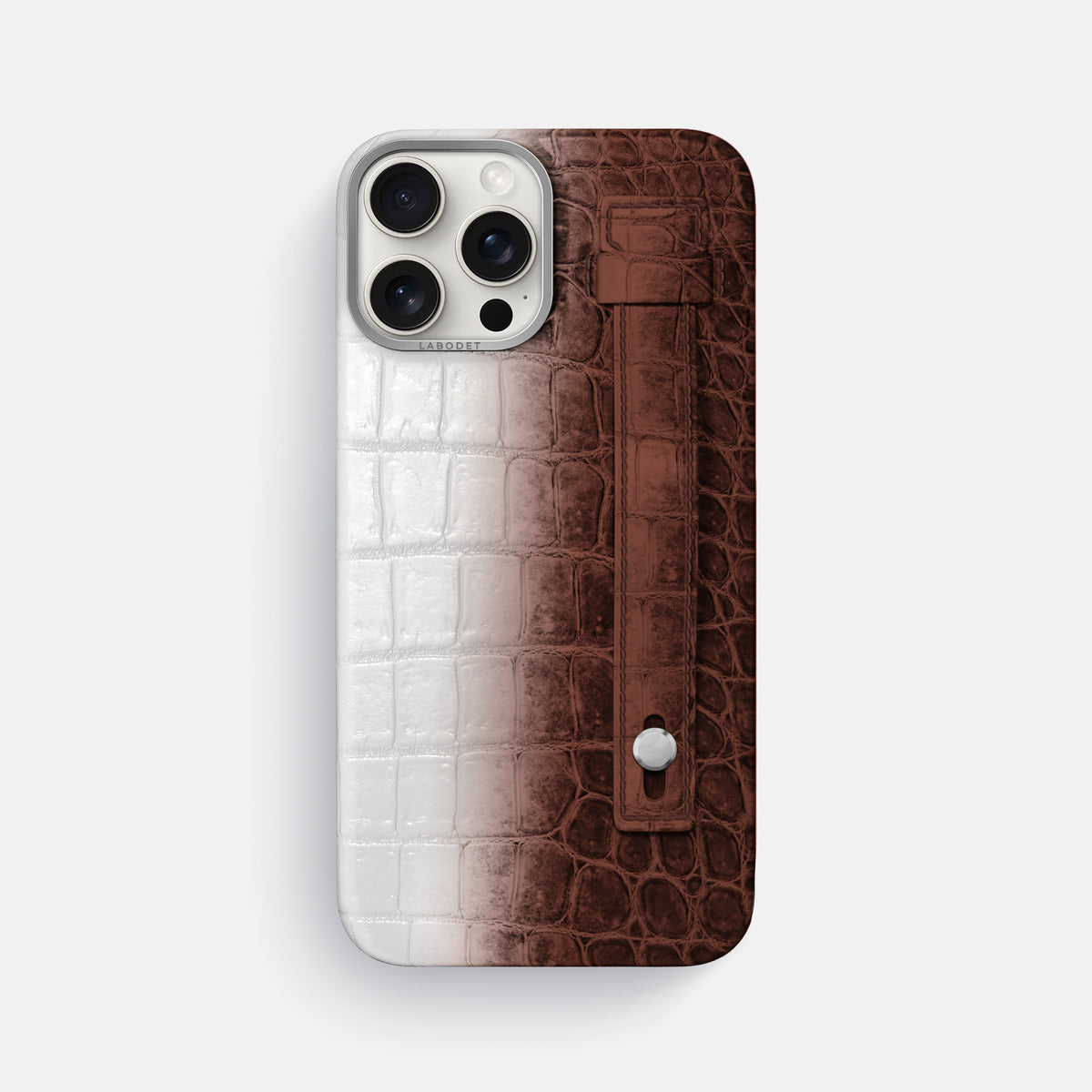 Dark Brown iPhone 16 Pro Max Hand Strap Case Himalayan Crocodile with Steel Metal -1 | Dark-Brown-Steel