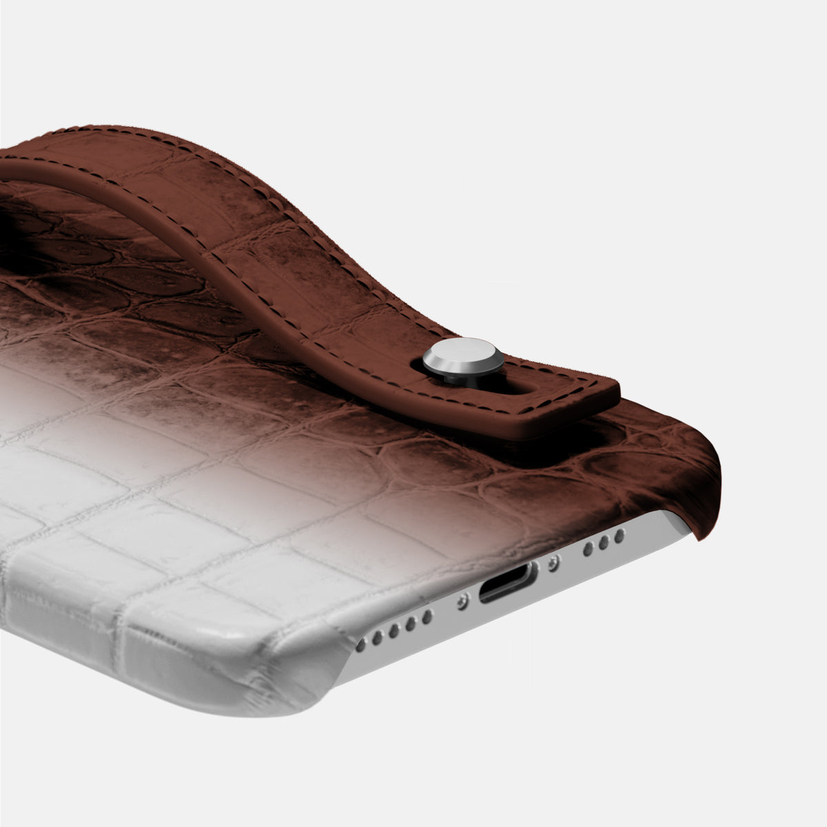 Dark Brown iPhone 16 Pro Max Hand Strap Case Himalayan Crocodile with Steel Metal -5 | Dark-Brown-Steel