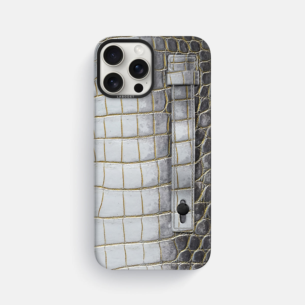Gold iPhone 16 Pro Max Hand Strap Case Himalayan Crocodile with Black Metal -1 | Gold-Black