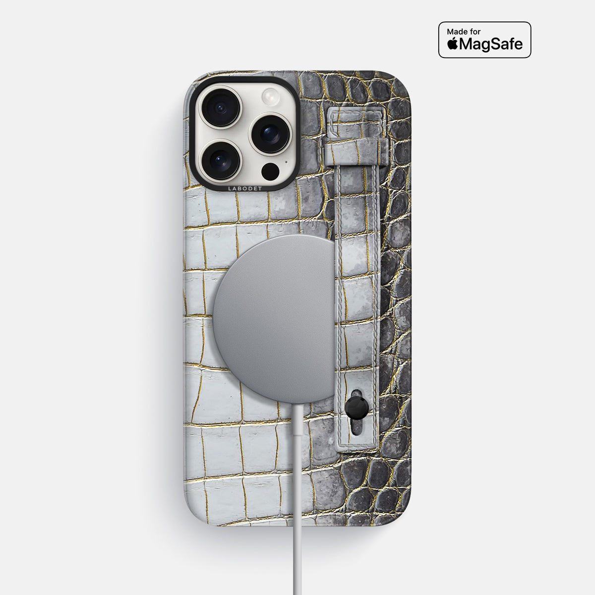 Gold iPhone 16 Pro Max Hand Strap Case Himalayan Crocodile with Black Metal -4 | Gold-Black