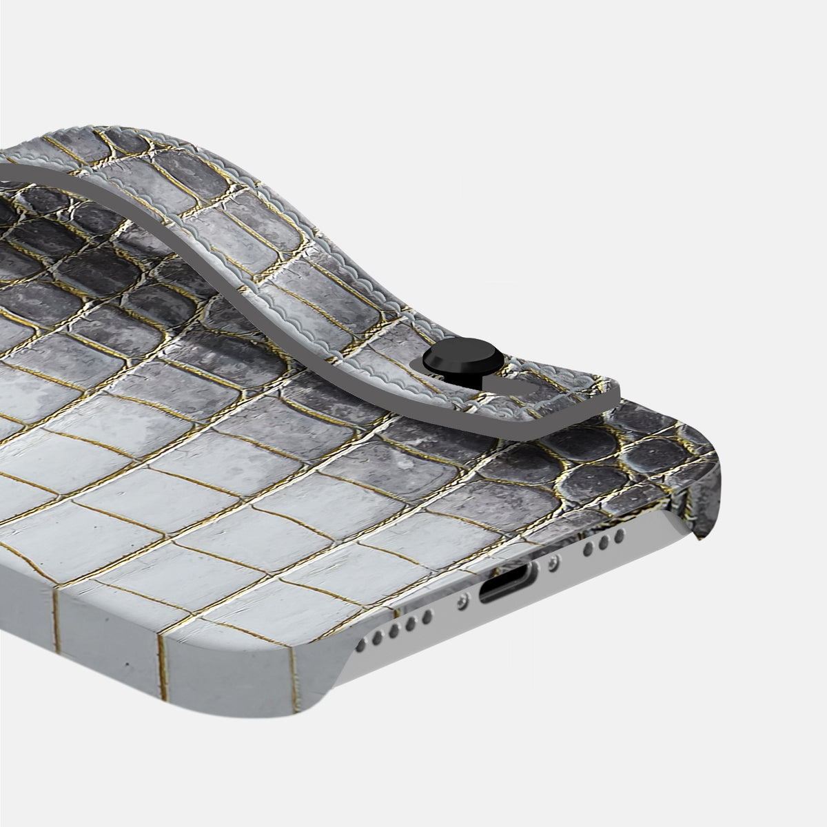 Gold iPhone 16 Pro Max Hand Strap Case Himalayan Crocodile with Black Metal -5 | Gold-Black