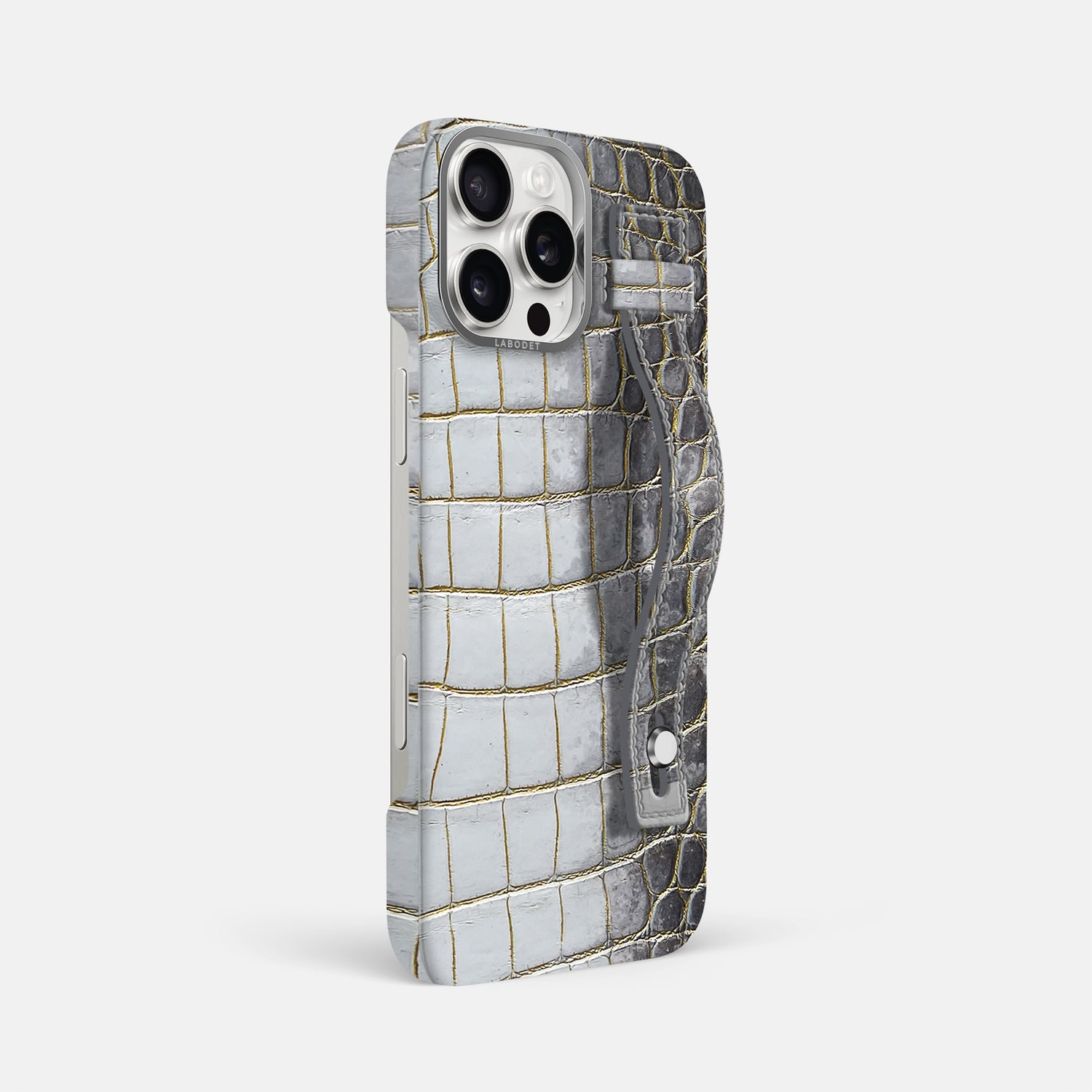 Gold iPhone 16 Pro Max Hand Strap Case Himalayan Crocodile with Steel Metal -2 | Gold-Steel