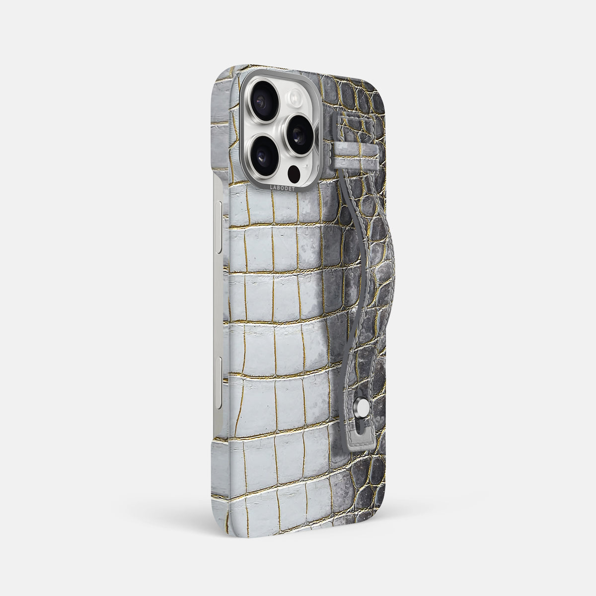 Gold iPhone 16 Pro Max Hand Strap Case Himalayan Crocodile with Steel Metal -2 | Gold-Steel