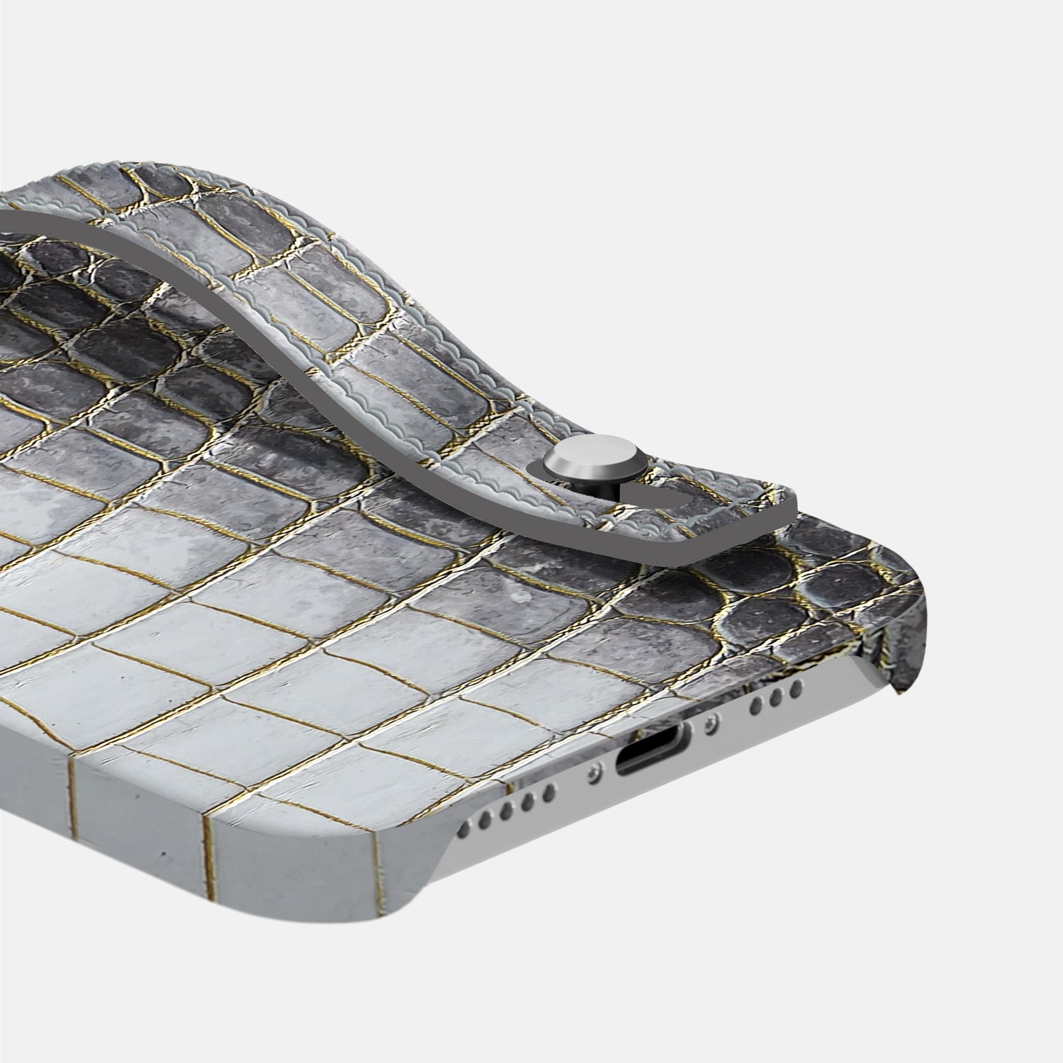 Gold iPhone 16 Pro Max Hand Strap Case Himalayan Crocodile with Steel Metal -5 | Gold-Steel
