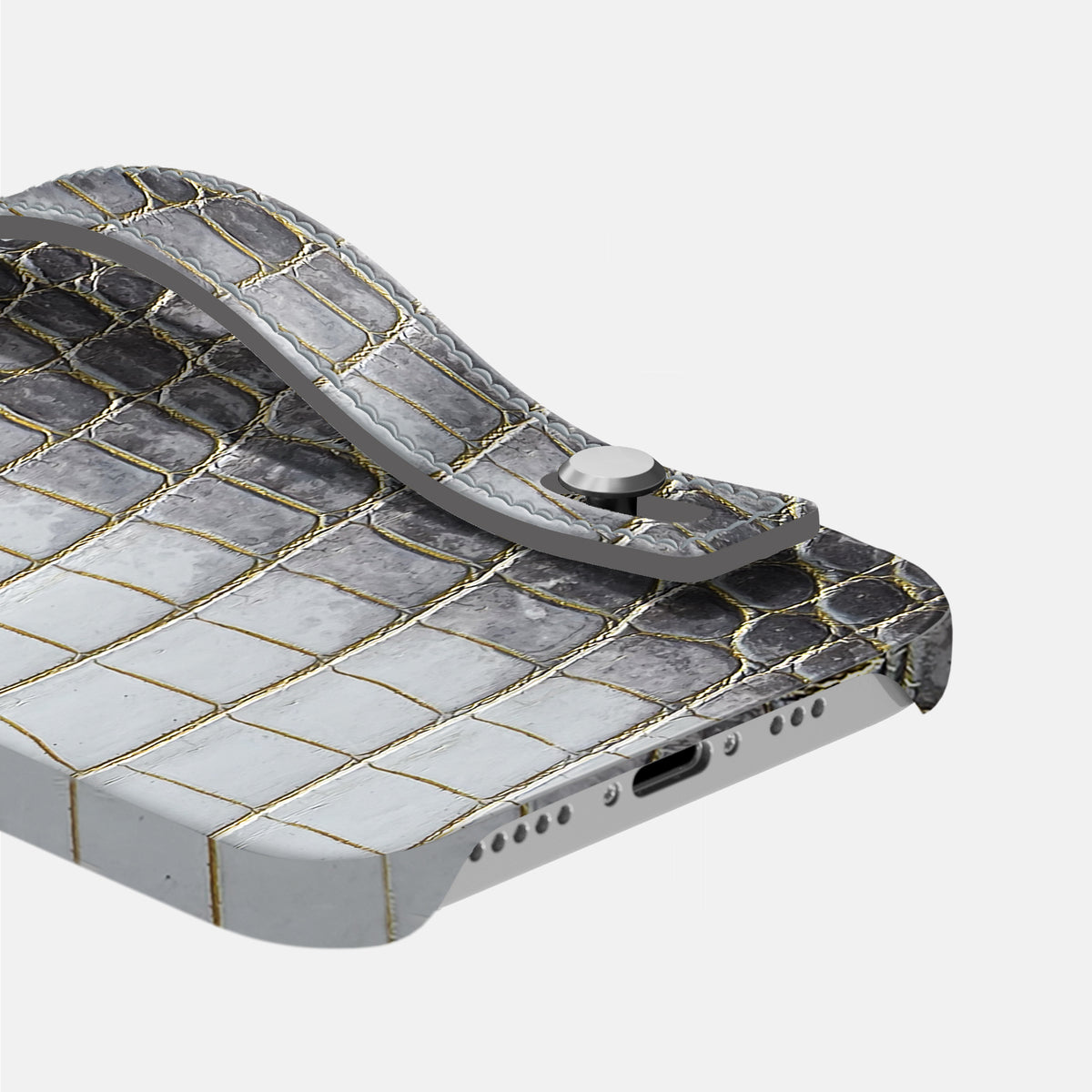Gold iPhone 16 Pro Max Hand Strap Case Himalayan Crocodile with Steel Metal -5 | Gold-Steel