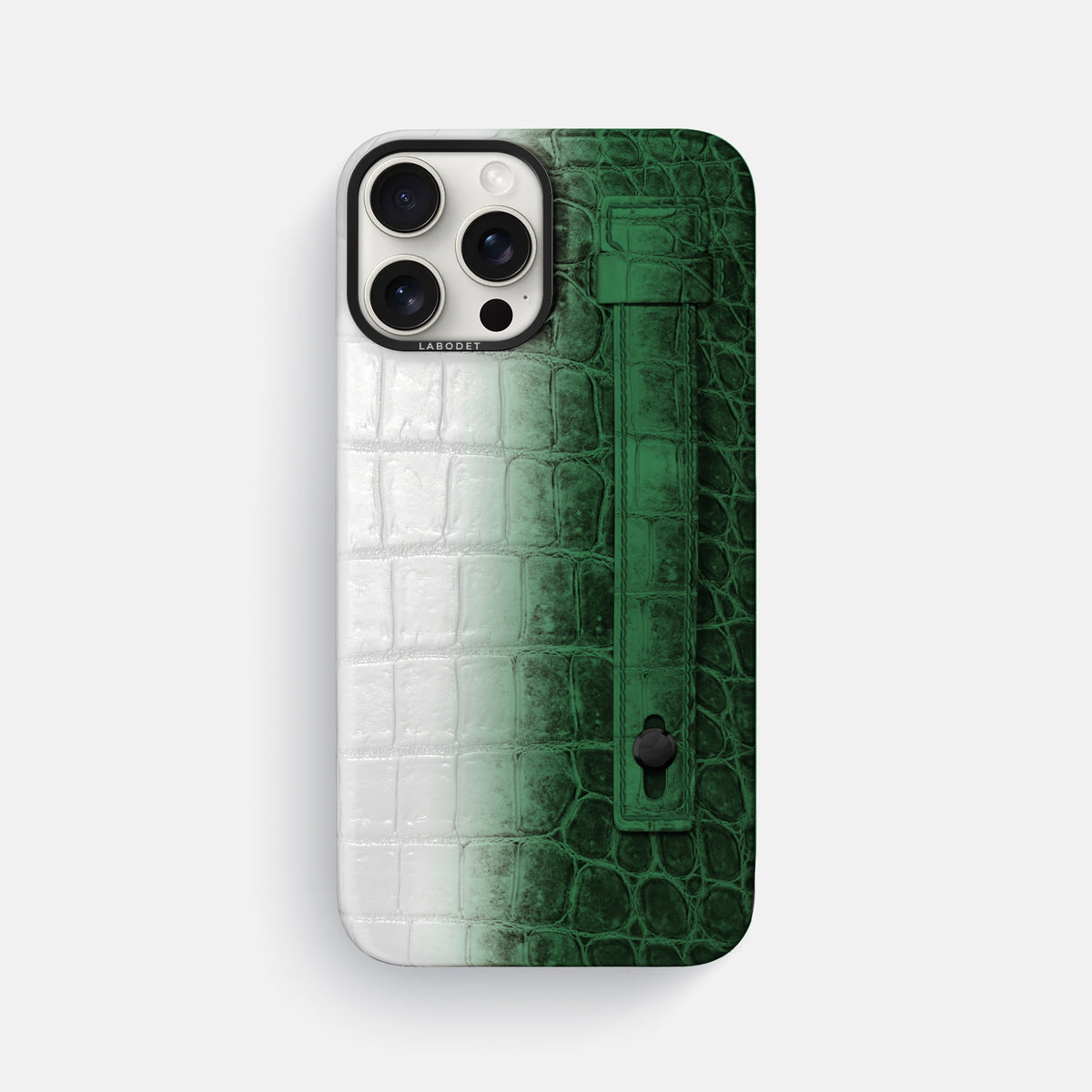 Green iPhone 16 Pro Max Hand Strap Case Himalayan Crocodile with Black Metal -1 | Green-Black