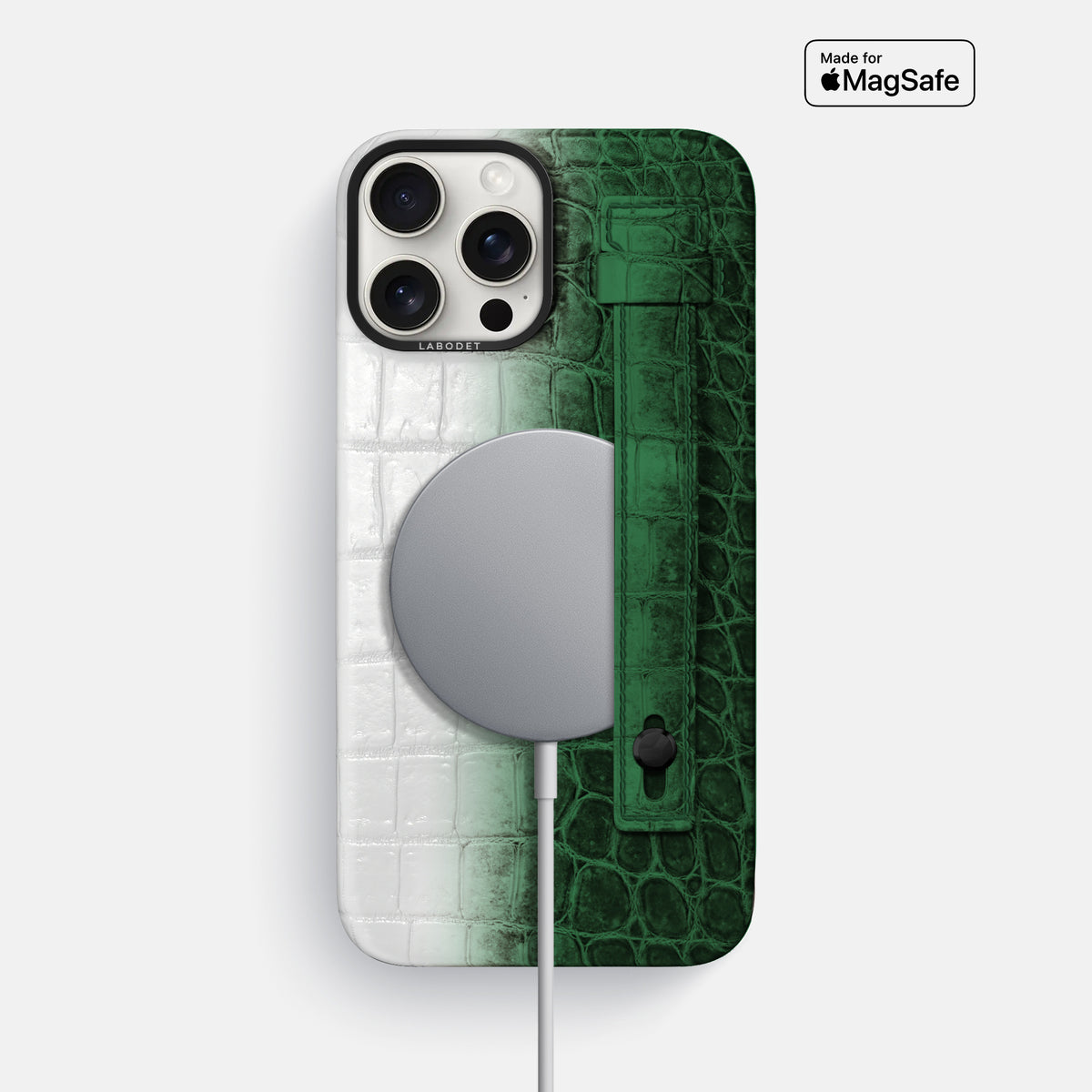 Green iPhone 16 Pro Max Hand Strap Case Himalayan Crocodile with Black Metal -4 | Green-Black