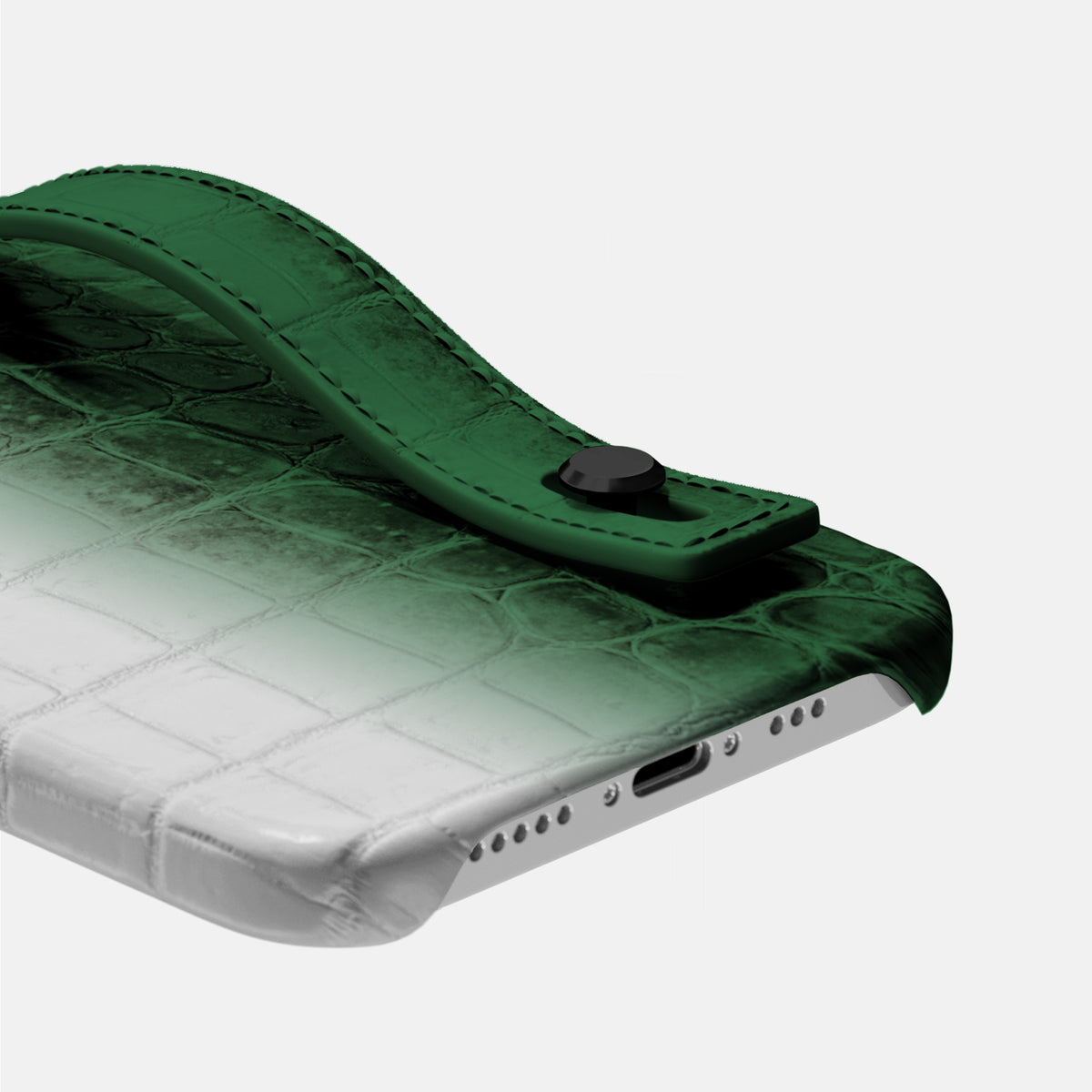Green iPhone 16 Pro Max Hand Strap Case Himalayan Crocodile with Black Metal -5 | Green-Black
