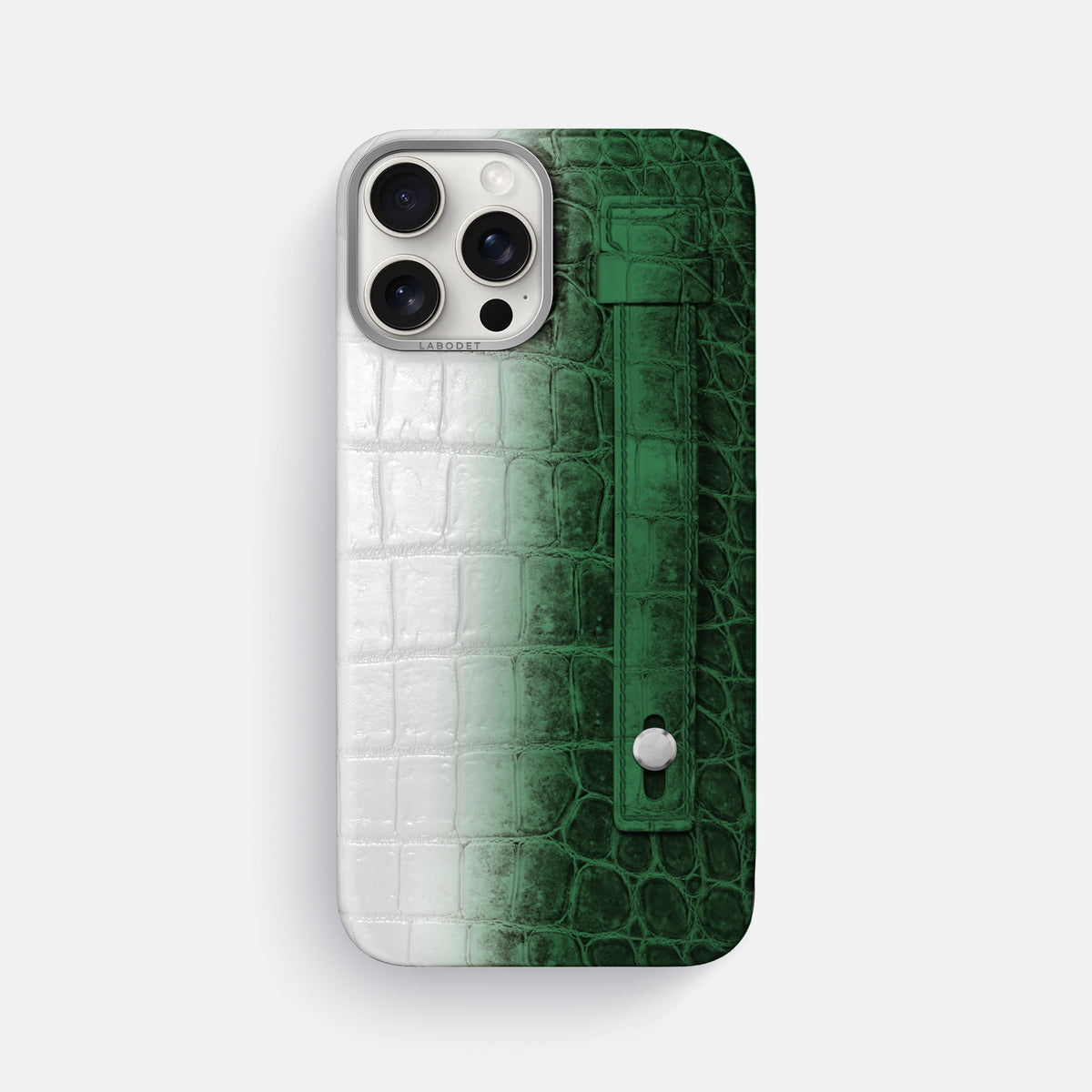 Green iPhone 16 Pro Max Hand Strap Case Himalayan Crocodile with Steel Metal -1 | Green-Steel