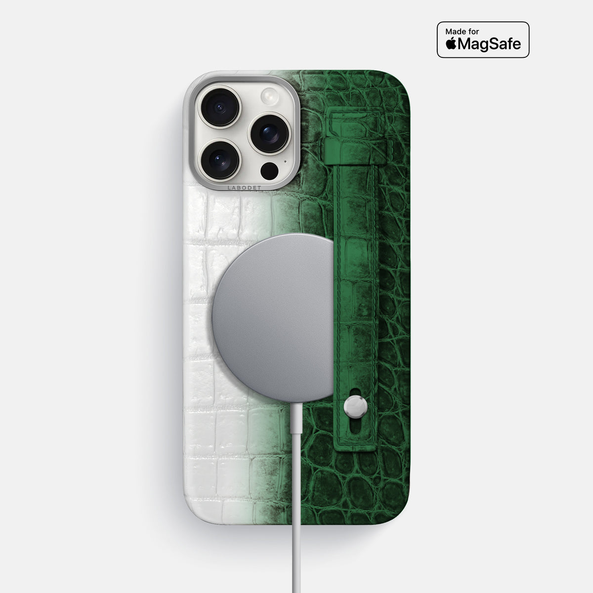 Green iPhone 16 Pro Max Hand Strap Case Himalayan Crocodile with Steel Metal -4 | Green-Steel