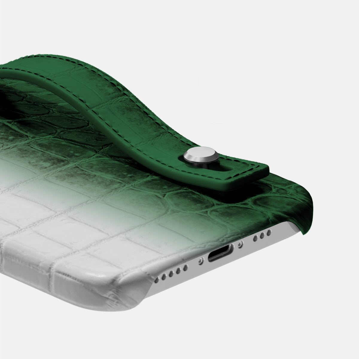 Green iPhone 16 Pro Max Hand Strap Case Himalayan Crocodile with Steel Metal -5 | Green-Steel