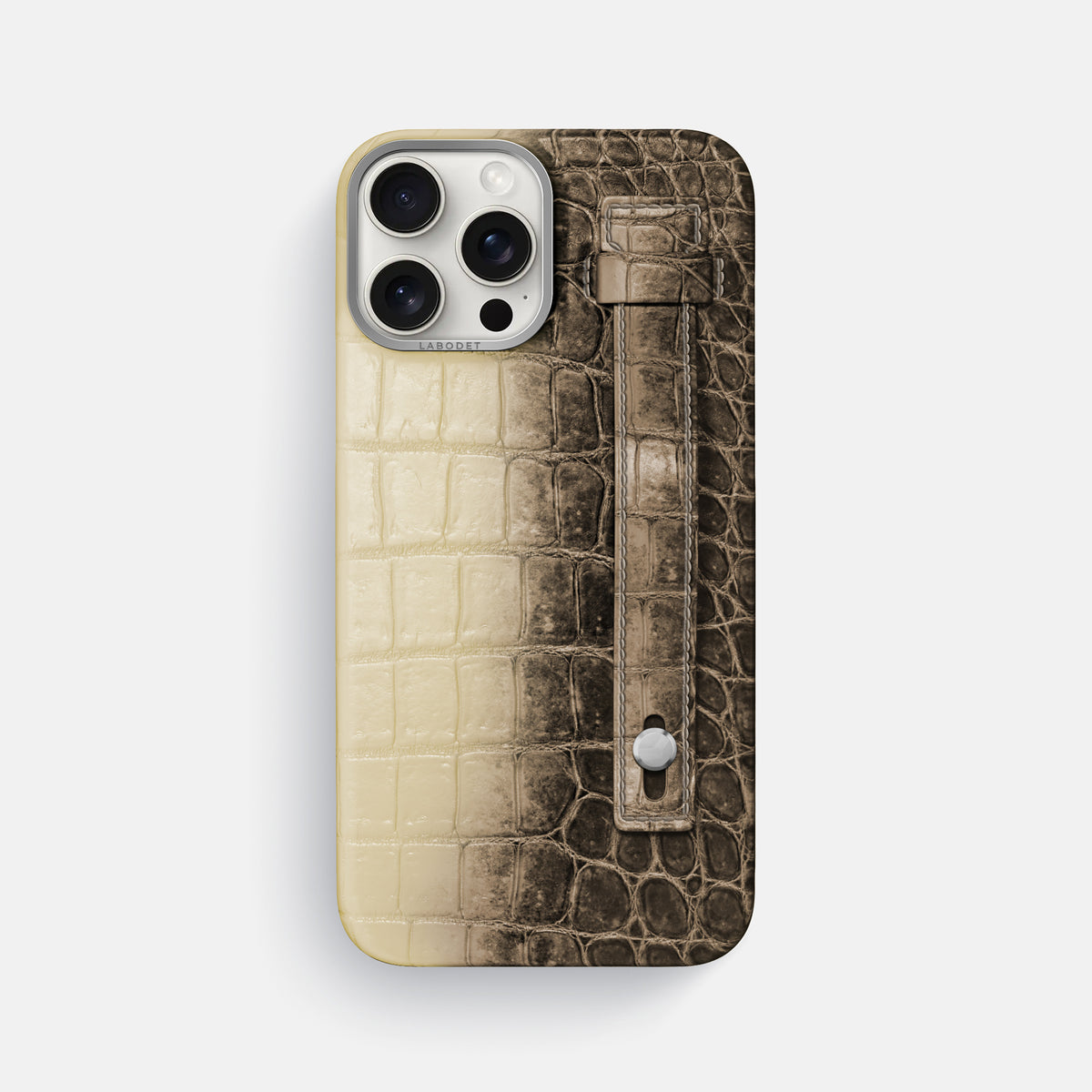 Natural iPhone 16 Pro Max Hand Strap Case Himalayan Crocodile with Steel Metal -1 | Natural-Steel