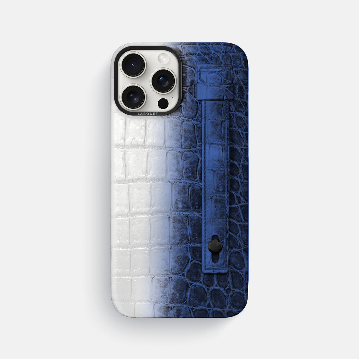 Navy Blue iPhone 16 Pro Max Hand Strap Case Himalayan Crocodile with Black Metal -1 | Navy-Blue-Black