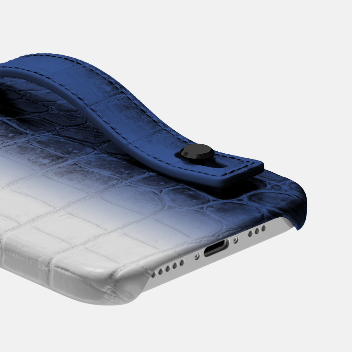 Navy Blue iPhone 16 Pro Max Hand Strap Case Himalayan Crocodile with Black Metal -5 | Navy-Blue-Black