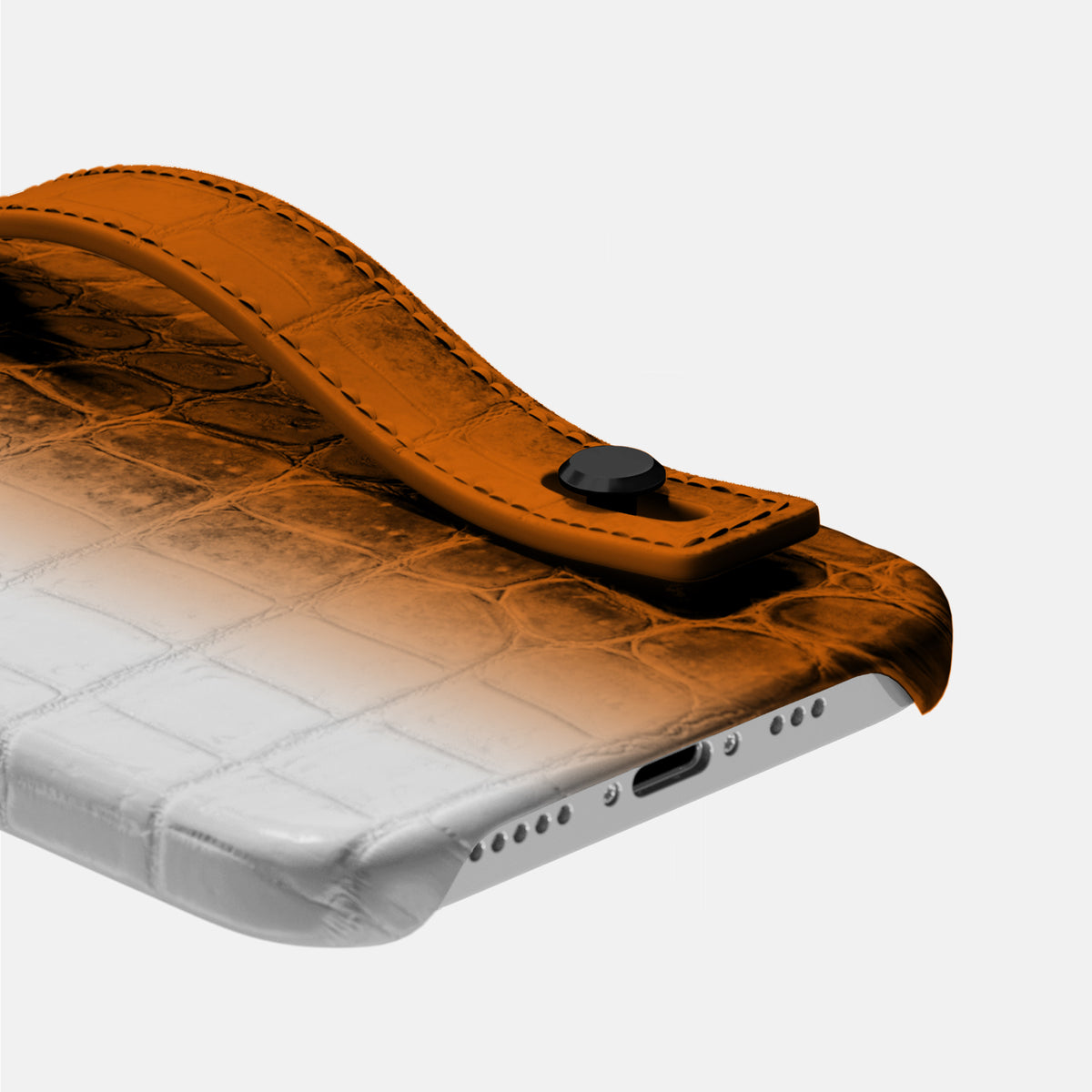 Orange iPhone 16 Pro Max Hand Strap Case Himalayan Crocodile with Black Metal -5 | Orange-Black
