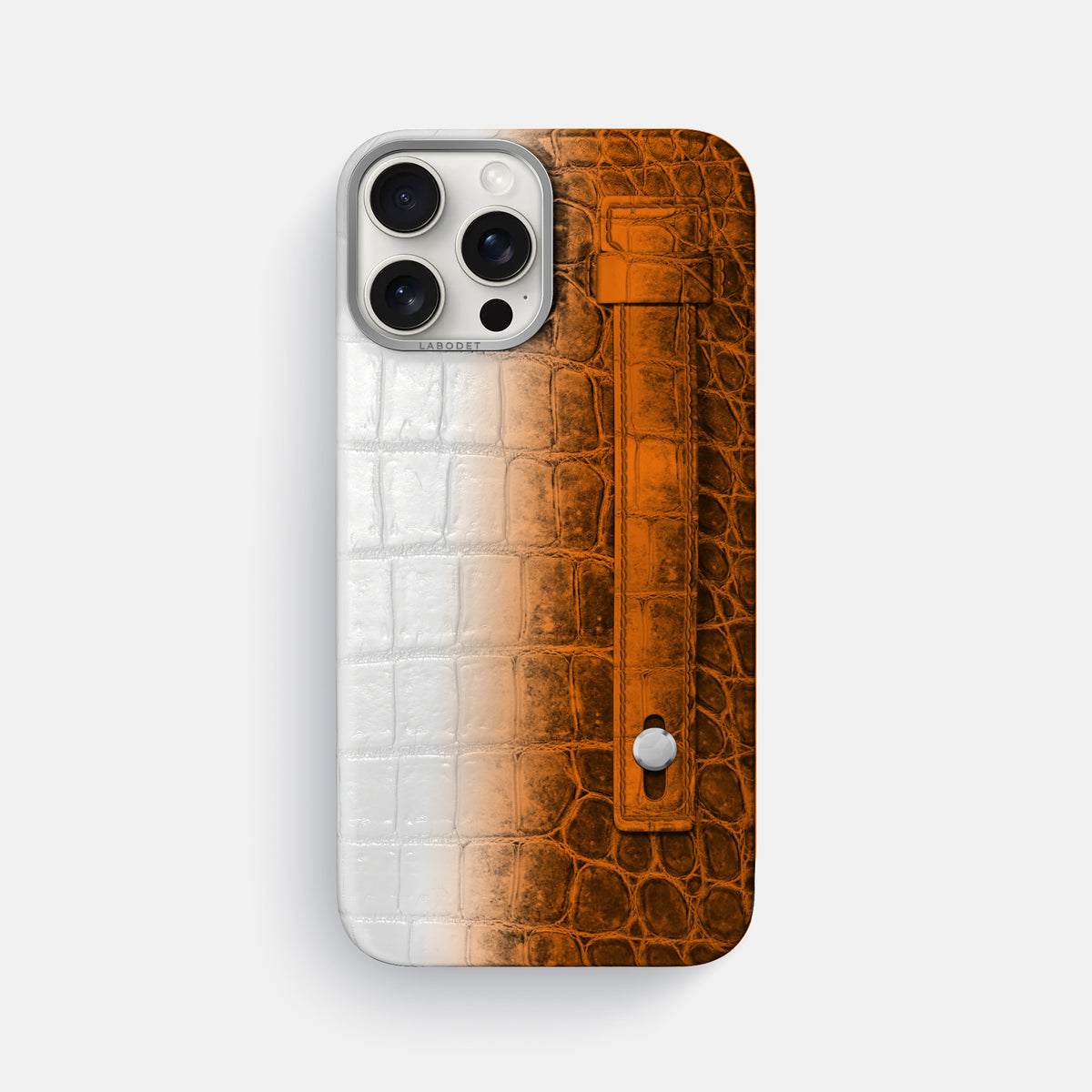 Orange iPhone 16 Pro Max Hand Strap Case Himalayan Crocodile with Steel Metal -1 | Orange-Steel