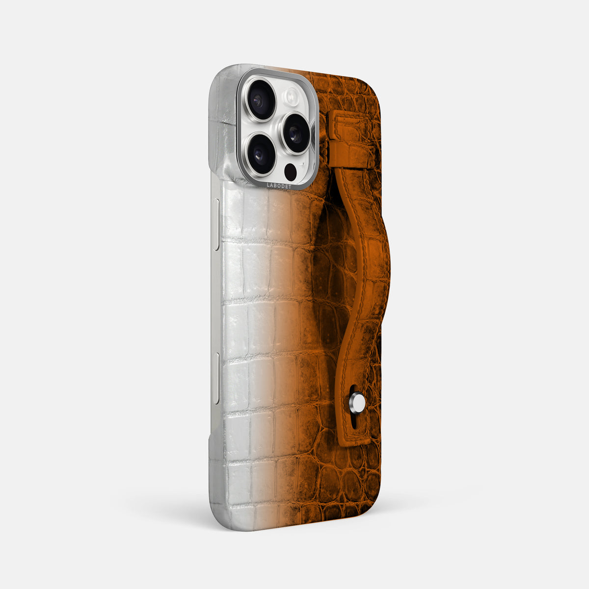 Orange iPhone 16 Pro Max Hand Strap Case Himalayan Crocodile with Steel Metal -2 | Orange-Steel