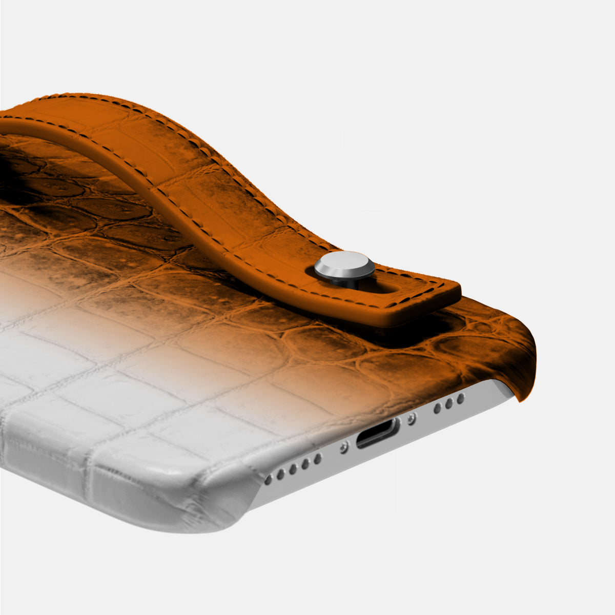 Orange iPhone 16 Pro Max Hand Strap Case Himalayan Crocodile with Steel Metal -5 | Orange-Steel