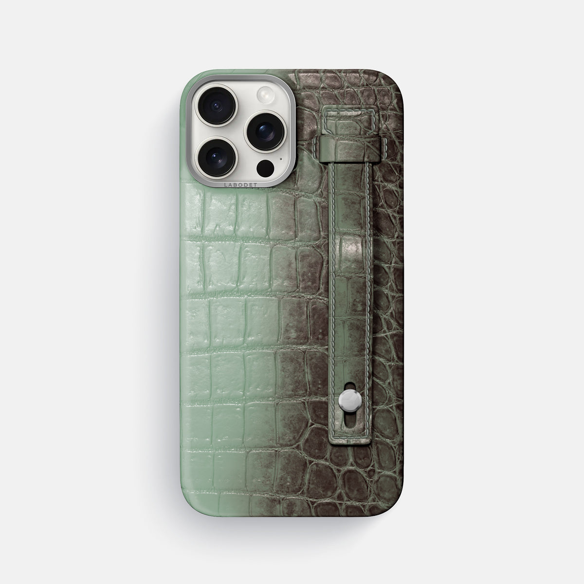 Pistachio iPhone 16 Pro Max Hand Strap Case Himalayan Crocodile with Steel Metal -1 | Pistachio-Steel