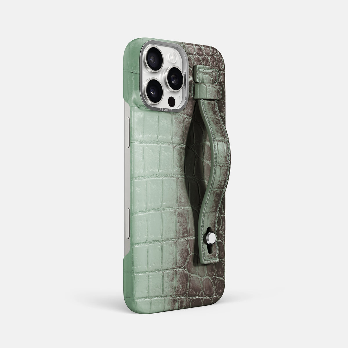 Pistachio iPhone 16 Pro Max Hand Strap Case Himalayan Crocodile with Steel Metal -2 | Pistachio-Steel