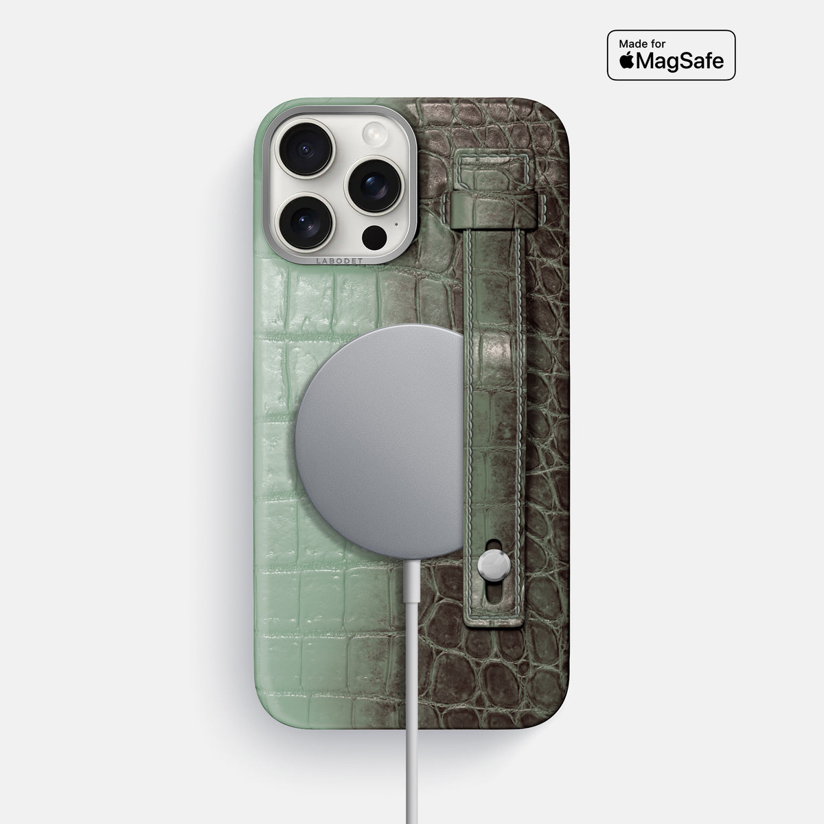 Pistachio iPhone 16 Pro Max Hand Strap Case Himalayan Crocodile with Steel Metal -4 | Pistachio-Steel