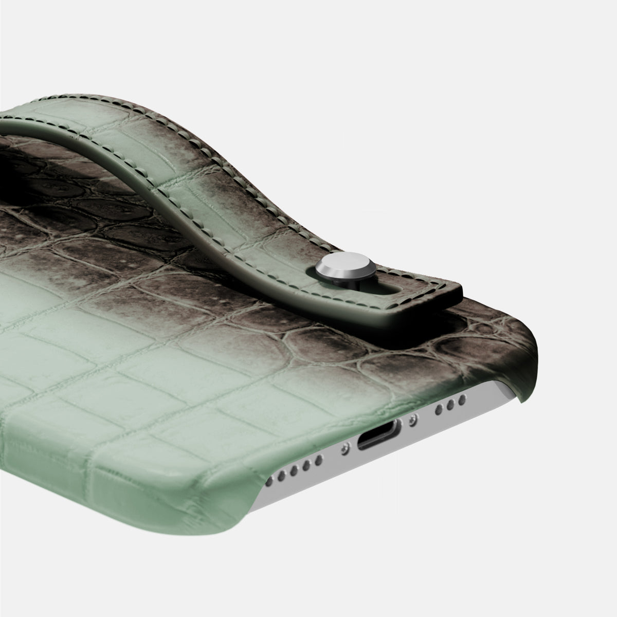 Pistachio iPhone 16 Pro Max Hand Strap Case Himalayan Crocodile with Steel Metal -5 | Pistachio-Steel
