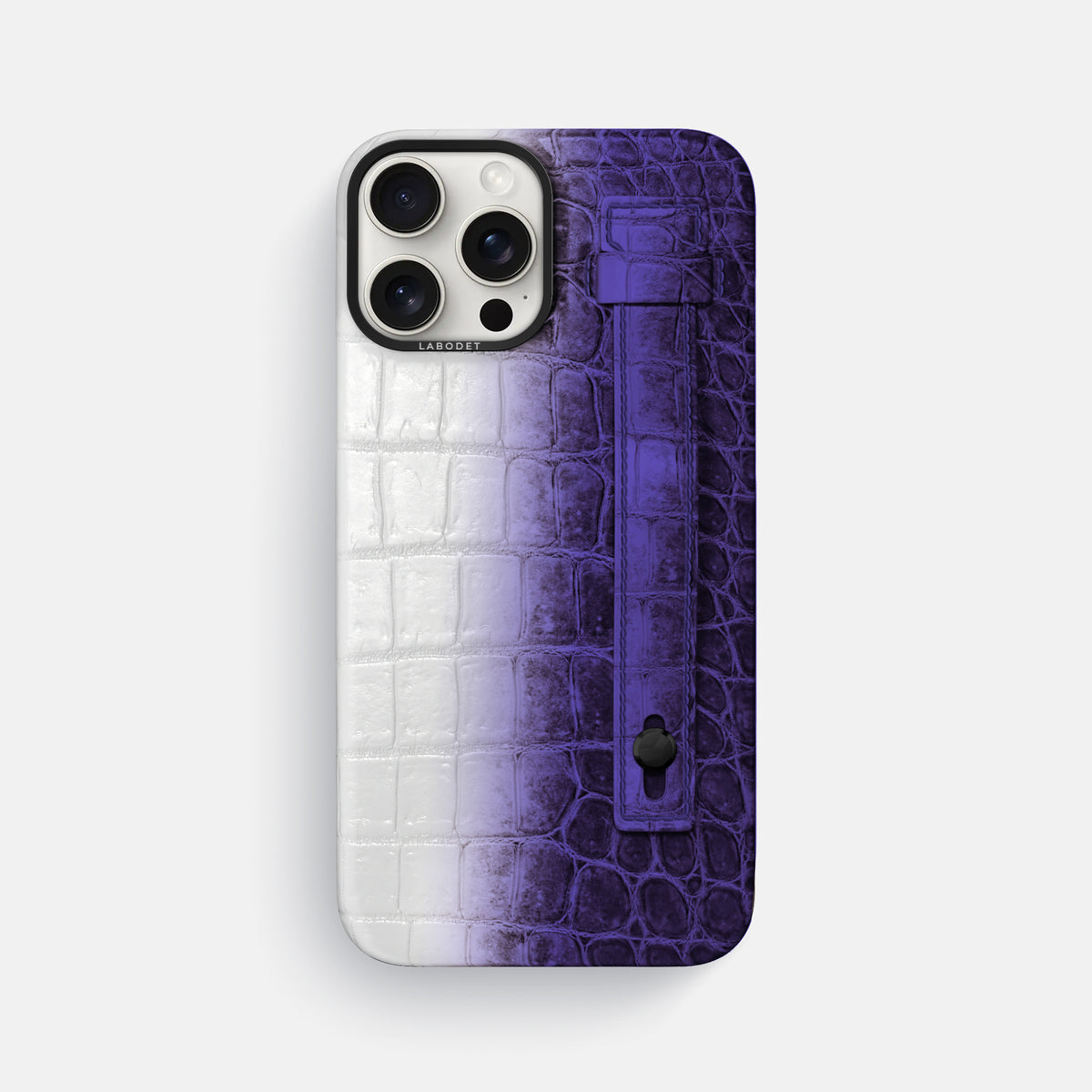 Purple iPhone 16 Pro Max Hand Strap Case Himalayan Crocodile with Black Metal -1 | Purple-Black