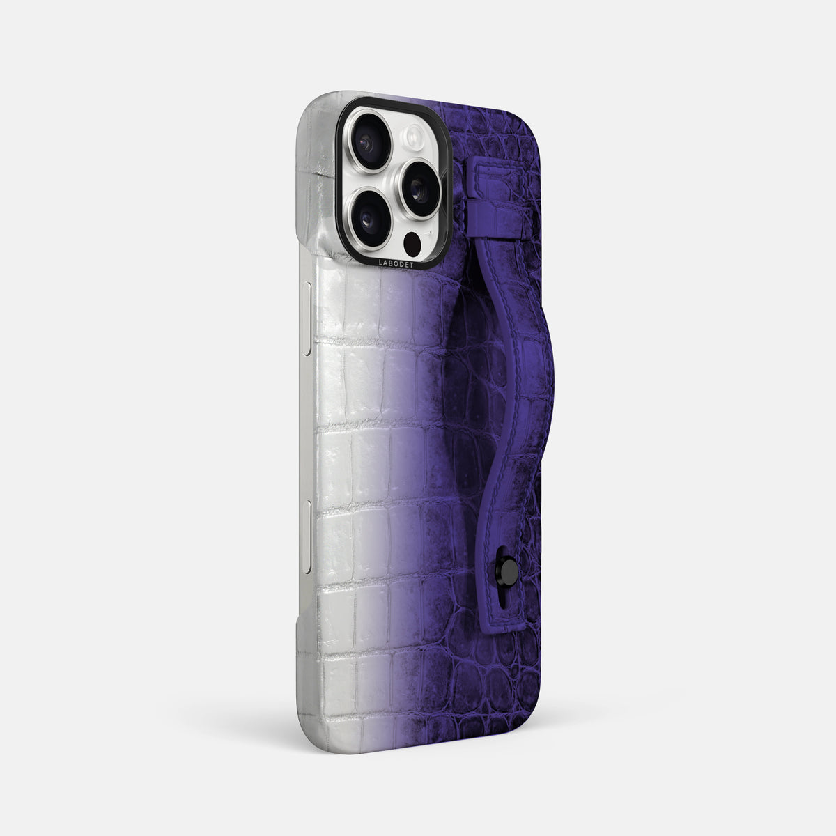 Purple iPhone 16 Pro Max Hand Strap Case Himalayan Crocodile with Black Metal -2 | Purple-Black