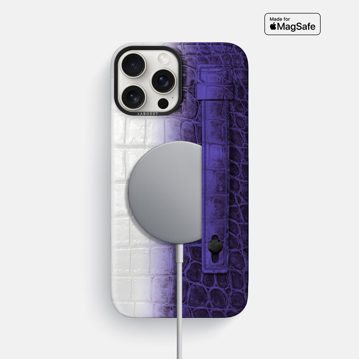 Purple iPhone 16 Pro Max Hand Strap Case Himalayan Crocodile with Black Metal -4 | Purple-Black