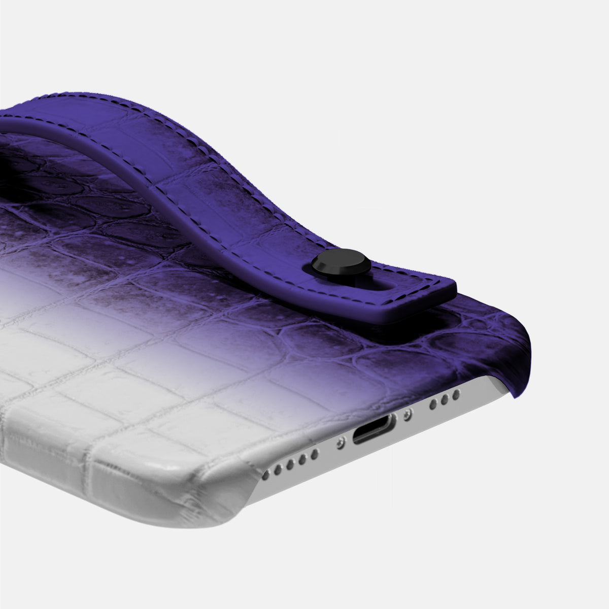 Purple iPhone 16 Pro Max Hand Strap Case Himalayan Crocodile with Black Metal -5 | Purple-Black