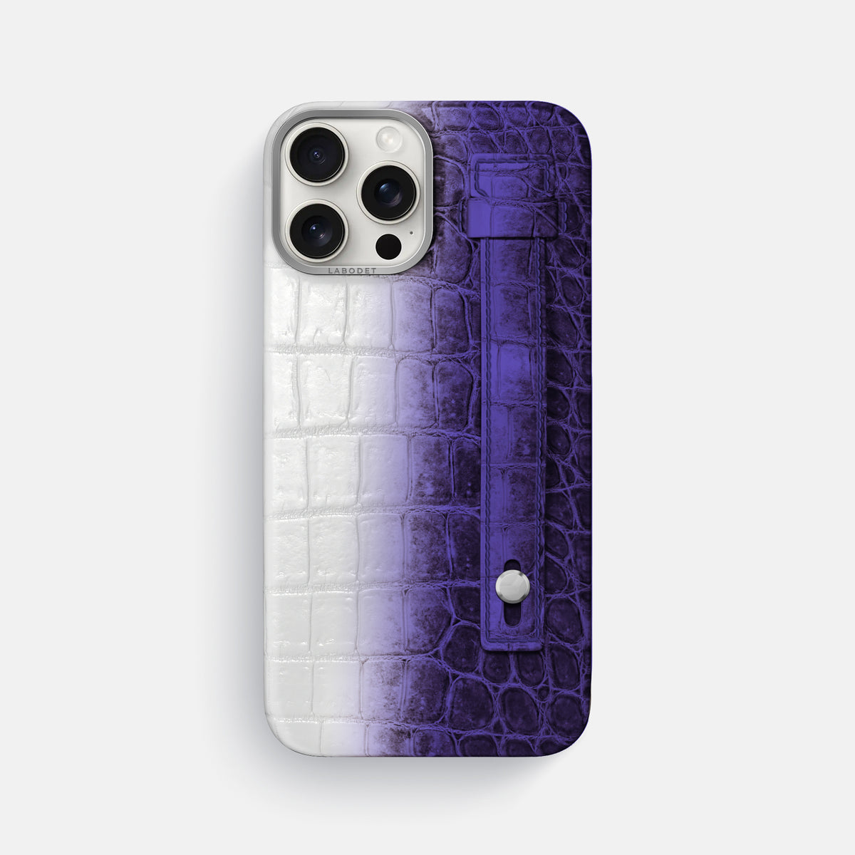 Purple iPhone 16 Pro Max Hand Strap Case Himalayan Crocodile with Steel Metal -1 | Purple-Steel