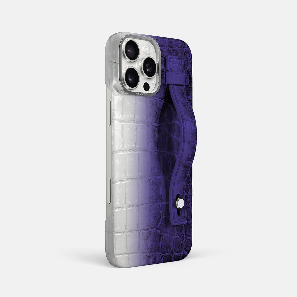 Purple iPhone 16 Pro Max Hand Strap Case Himalayan Crocodile with Steel Metal -2 | Purple-Steel