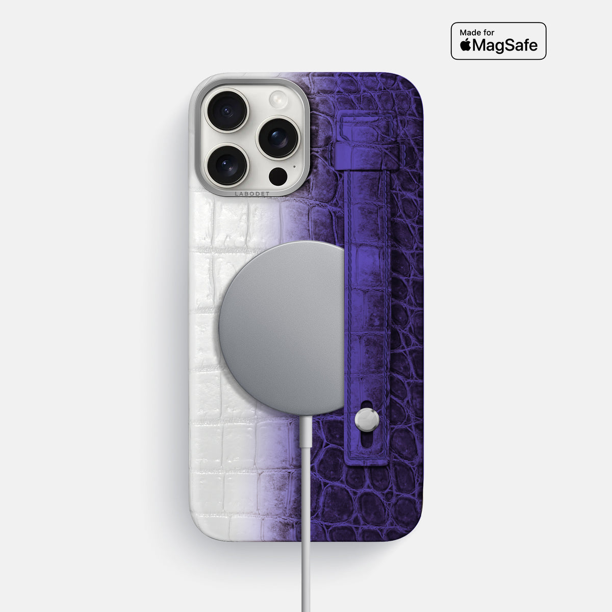 Purple iPhone 16 Pro Max Hand Strap Case Himalayan Crocodile with Steel Metal -4 | Purple-Steel