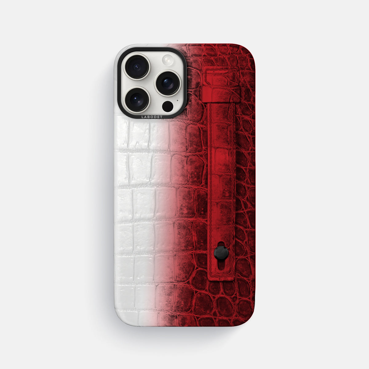Red iPhone 16 Pro Max Hand Strap Case Himalayan Crocodile with Black Metal -1 | Red-Black