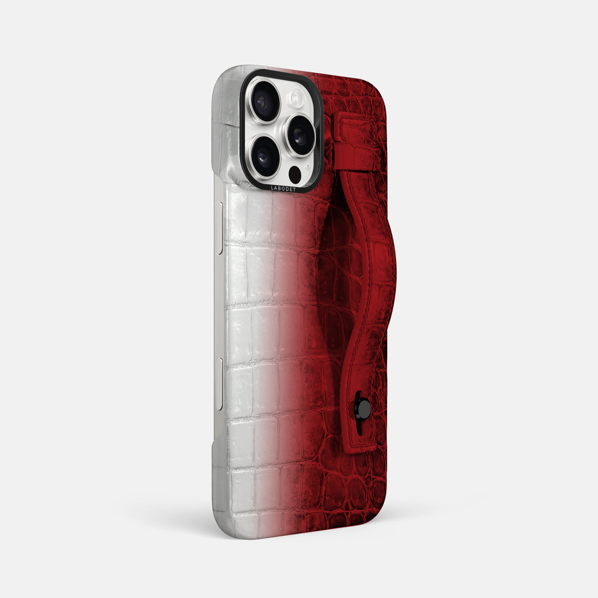Red iPhone 16 Pro Max Hand Strap Case Himalayan Crocodile with Black Metal -2 | Red-Black
